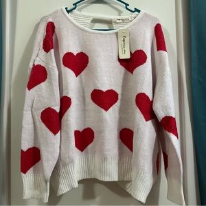Impressions White Sweater with Red Heart Design